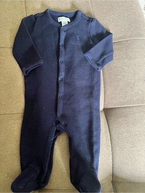 Poli by Ralph Lauren Navy Waffle Knit Footed One-Piece - 3 months